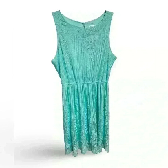 Xhilaration Mint Green Floral Print Lace Overlay Dress Size Medium EUC - Picture 1 of 6